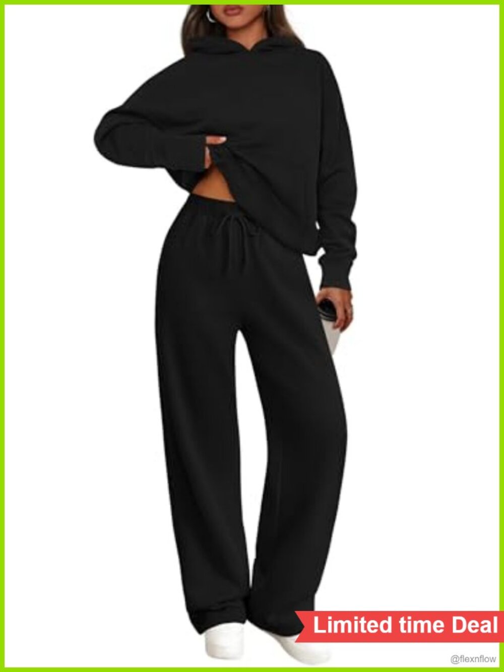 Oversized 2 Piece Sweatsuit Set with Kangaroo Pocket Wide Leg Lounge